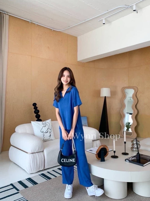 Women Casual Knitted Collar Pullover With Trousers sets